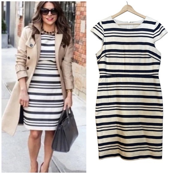 J. Crew Dresses & Skirts - J. Crew Double Stripe Cap Sleeve Cotton Sheath Dress C4812 Minimal Neutral 4 T